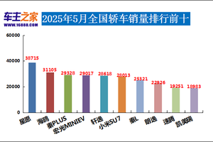 2025年5月汽车销量排行榜 自主品牌囊括前三
