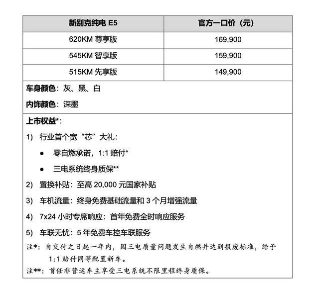 新别克纯电E5焕新上市，一口价14.99万元起
