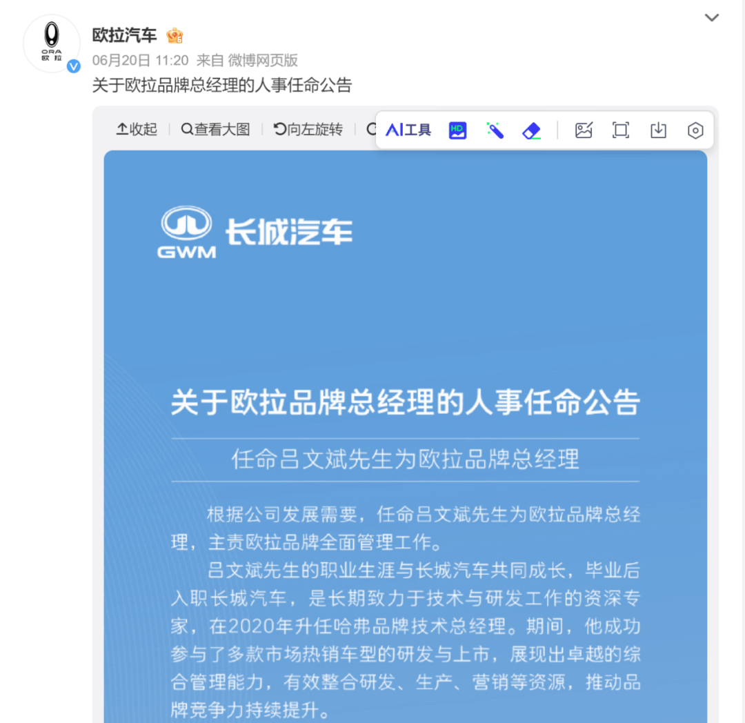 年内销量大跌近6成 长城欧拉换帅，能否走出销量困境？