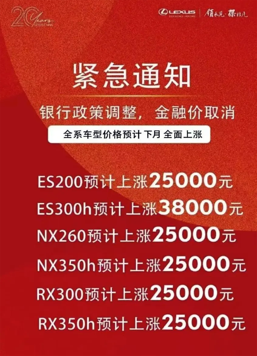 雷克萨斯价格上涨有两个原因，高销量为正向调价的最大底气