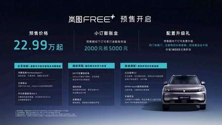 岚图FREE+智电新标杆登场 预售22.99万起开启大五座SUV智驾新时代​