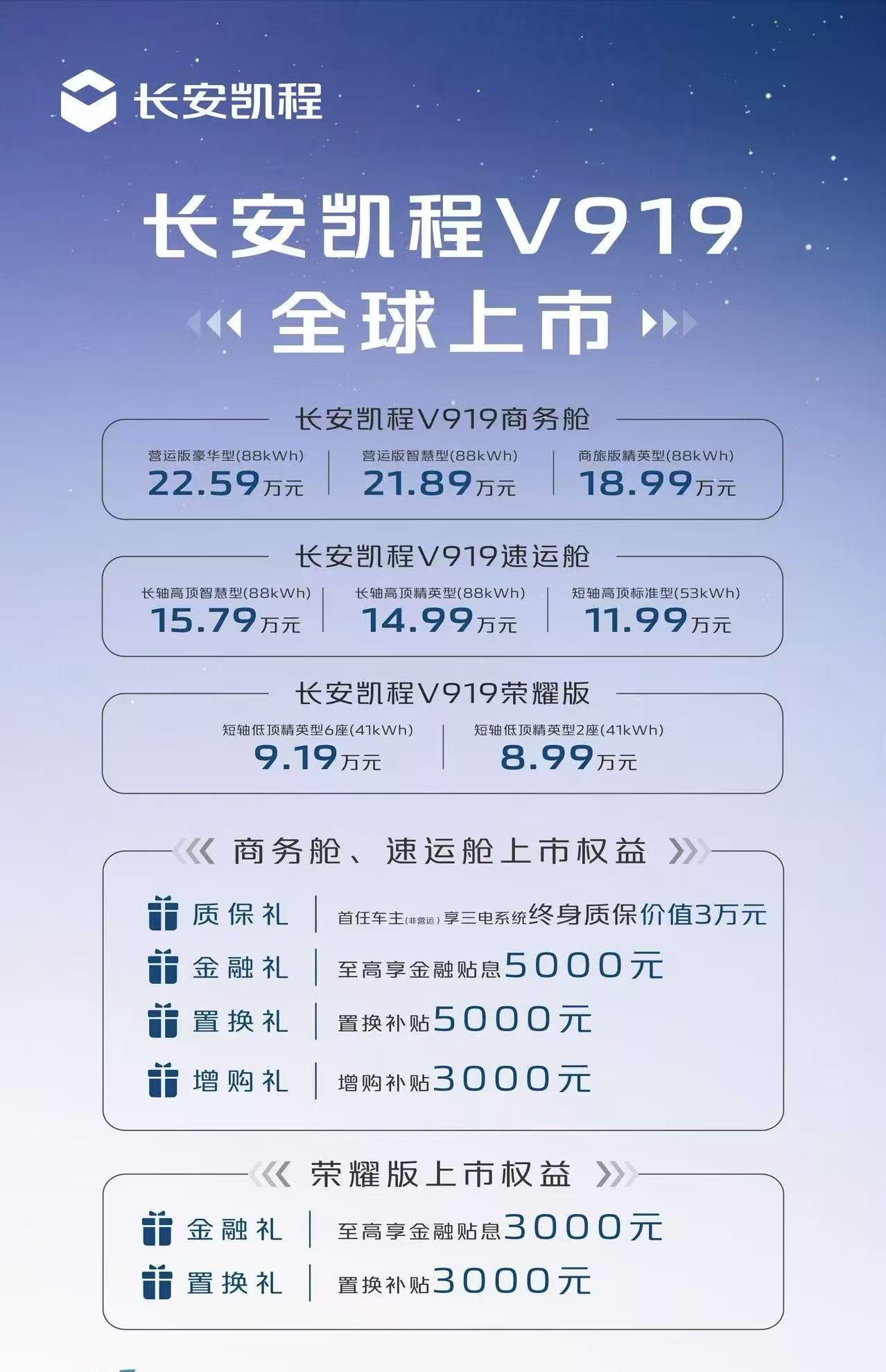 起步价不用10万！长安凯程V919正式上市