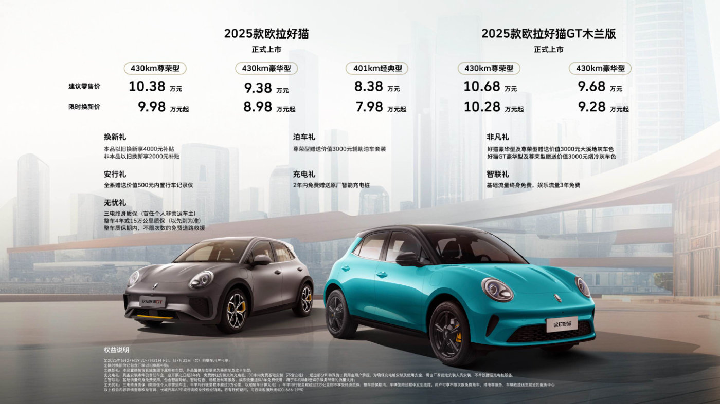 2025款欧拉好猫上市！限时换新价7.98万起，重塑A0级纯电标杆