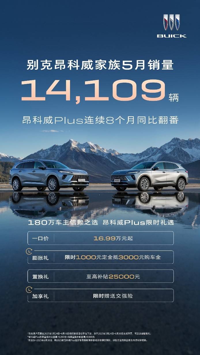 别克昂科威家族5月销量14109辆！昂科威Plus连续8个月同比翻番