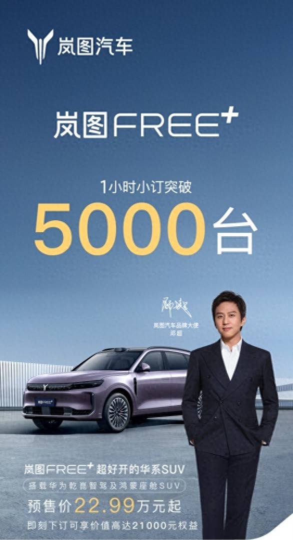 岚图FREE+预售22.99万起，1小时订单破五千，大五座智享SUV