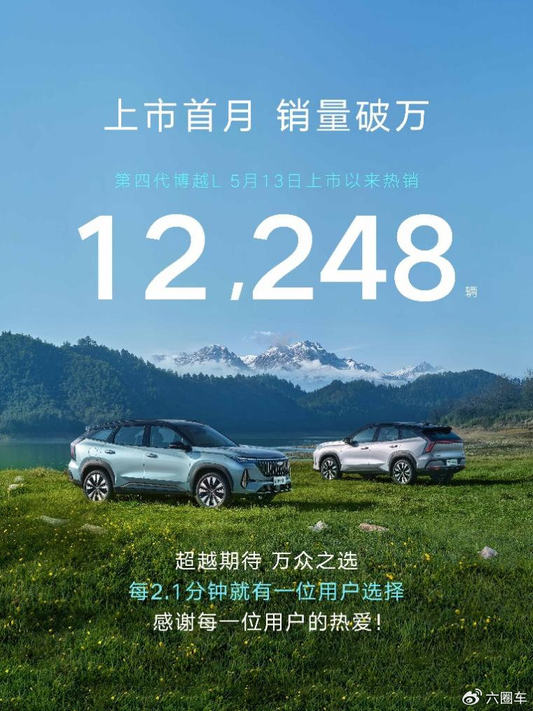 A级燃油SUV市场变天？第四代博越L上市18天大卖12248台