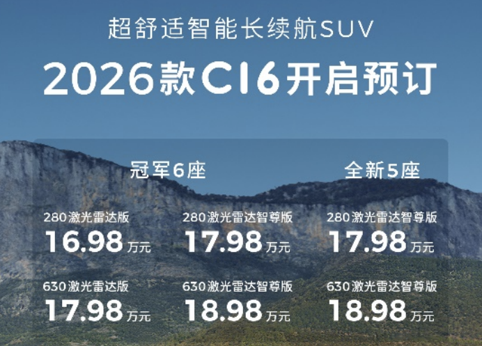 【E汽车】2026款零跑C16预售