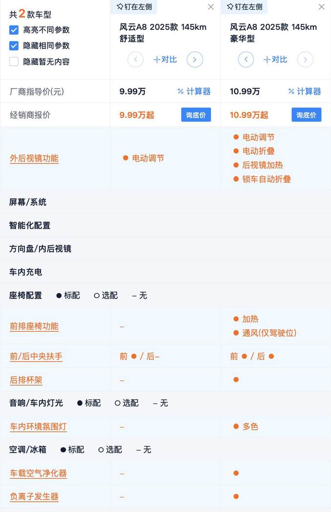 7.99万起的奇瑞风云A8哪款最具性价比？标准型与豪华型更值得买？