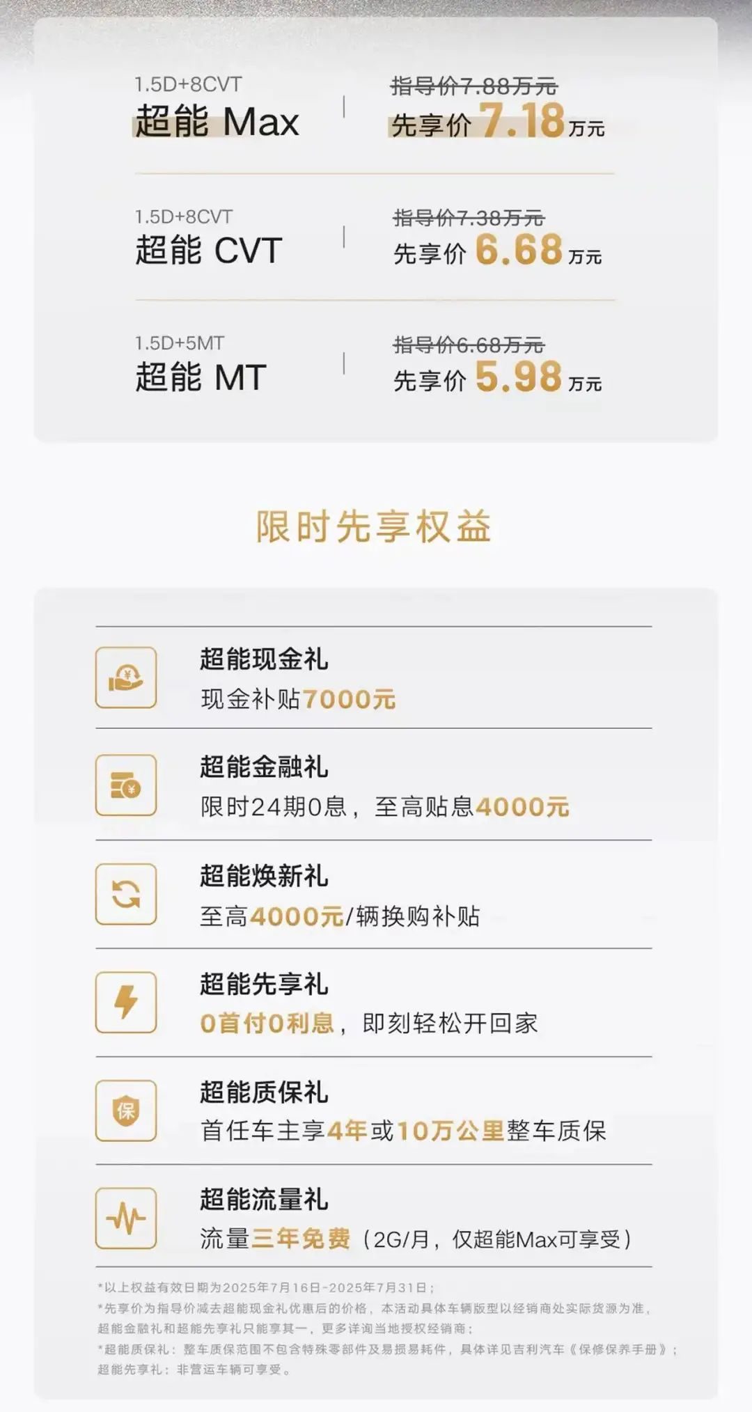 【E汽车】先享价5.98-7.18万元 吉利缤越超能版正式上市