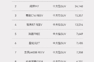 “车圈红牛”星纪元ET位列15-30万中大型增程SUV销量TOP10