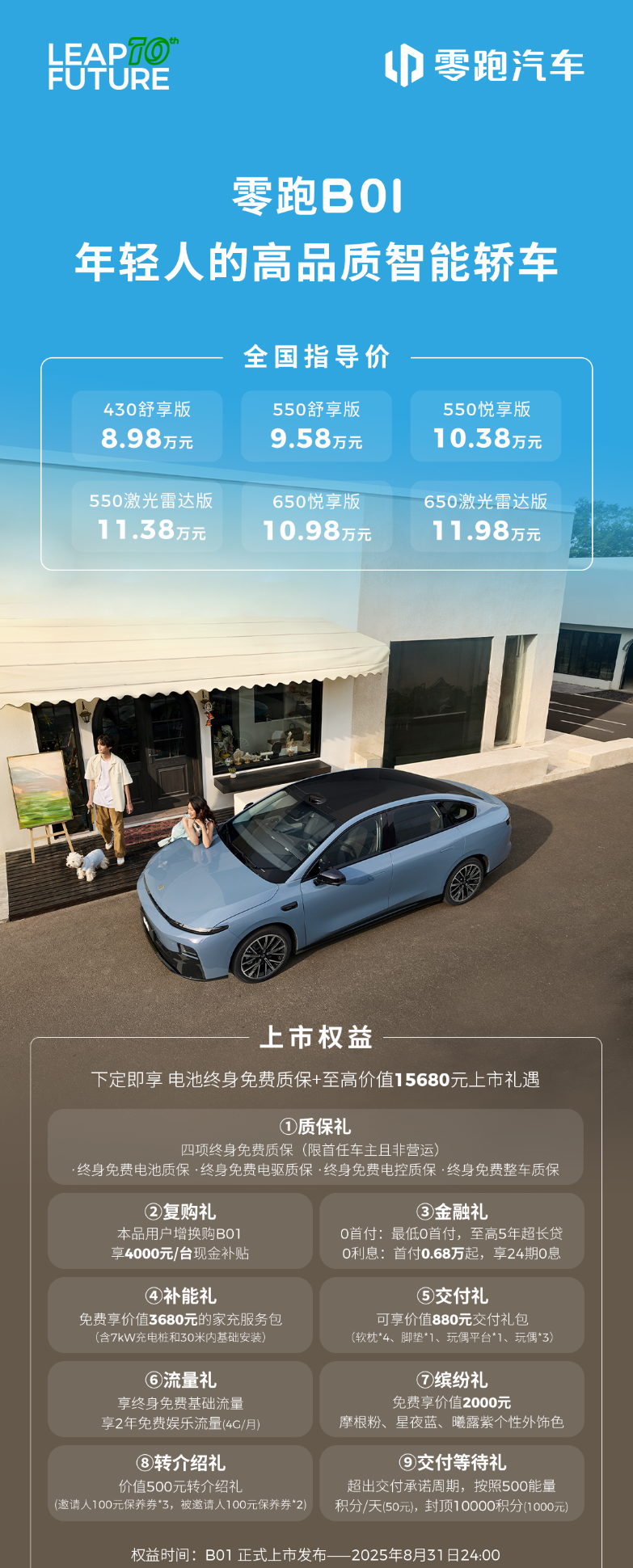 零跑B01顶配650激光雷达版仅售11.98万元