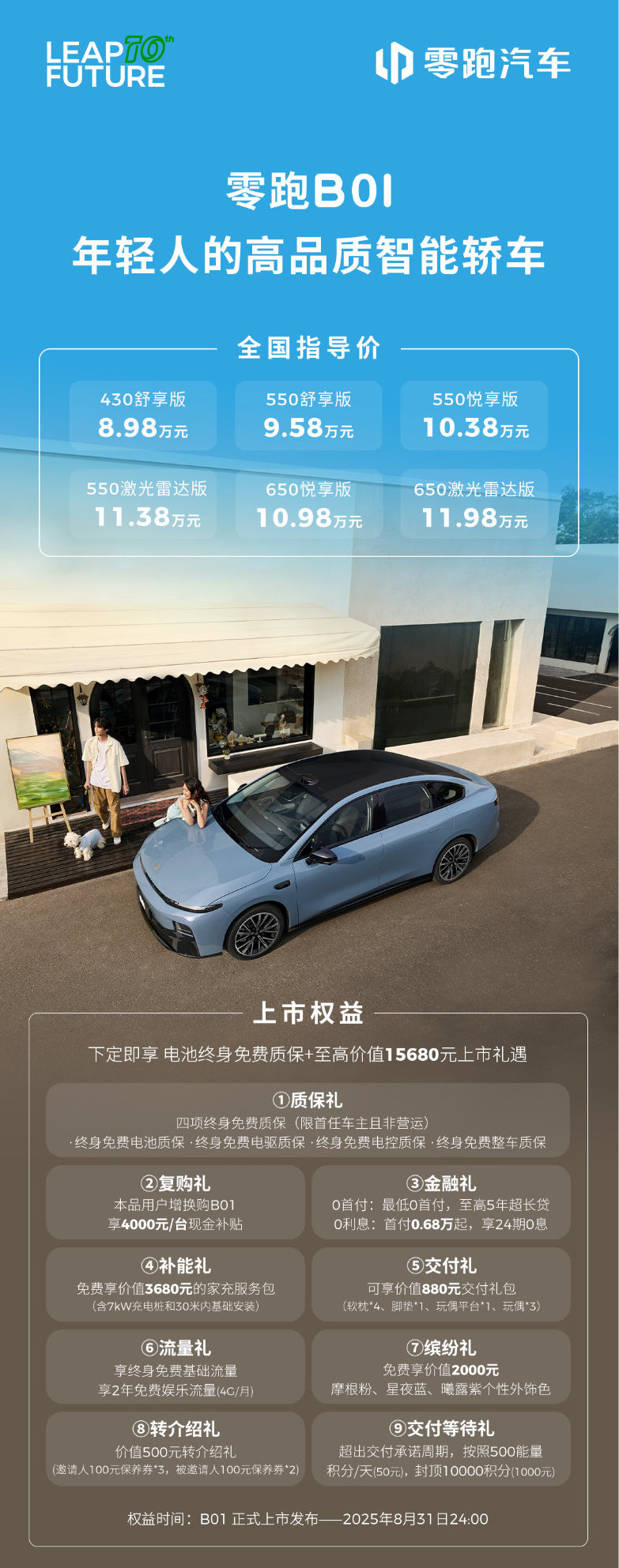 零跑B01上市，售价8.98万-11.98万