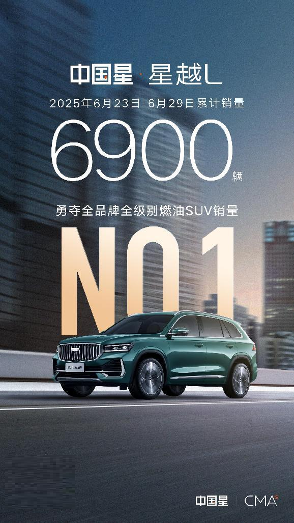 又征服6900位车主,星越L再夺燃油SUV周销冠!