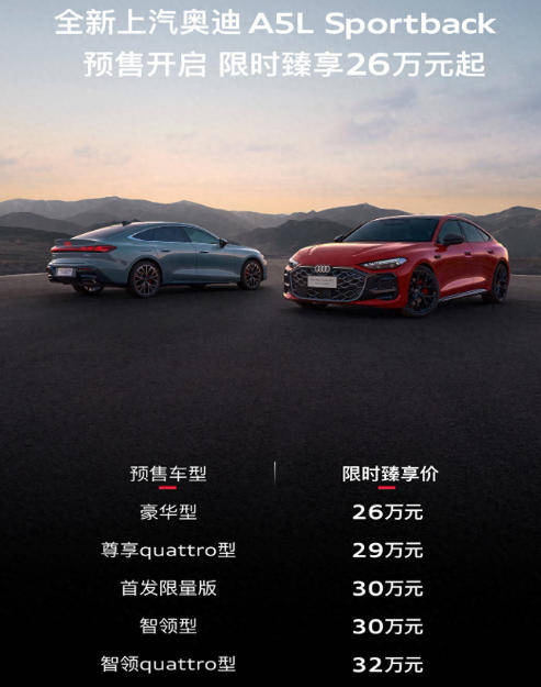 压力不小！限时预售价26万起，上汽奥迪A5L Sportback能行吗？