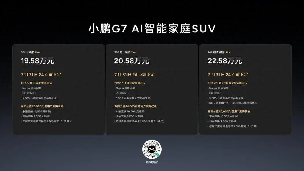 全球首款L3级算力AI汽车小鹏G7正式上市，19.58万元起售