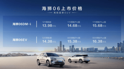 比亚迪海狮06区域上市售价13.98万-16.38万