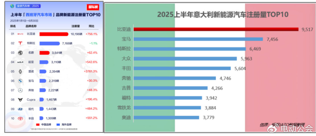 2025上半年比亚迪领跑全球多个新能源汽车市场