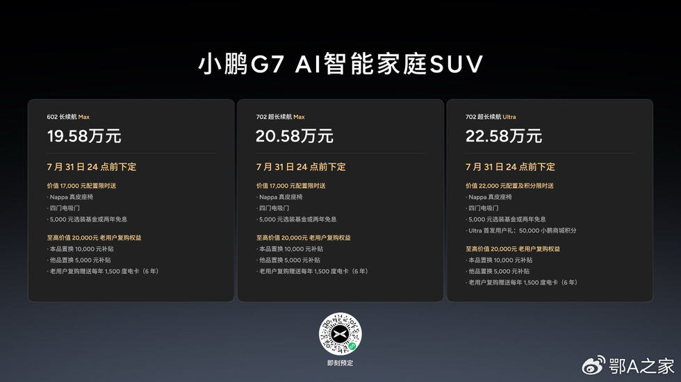 全球首款L3级算力AI汽车！小鹏G7正式上市19.58万元起售