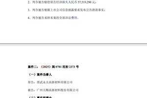永太科技及子公司向天赐材料提起诉讼，涉金额超五千七百万