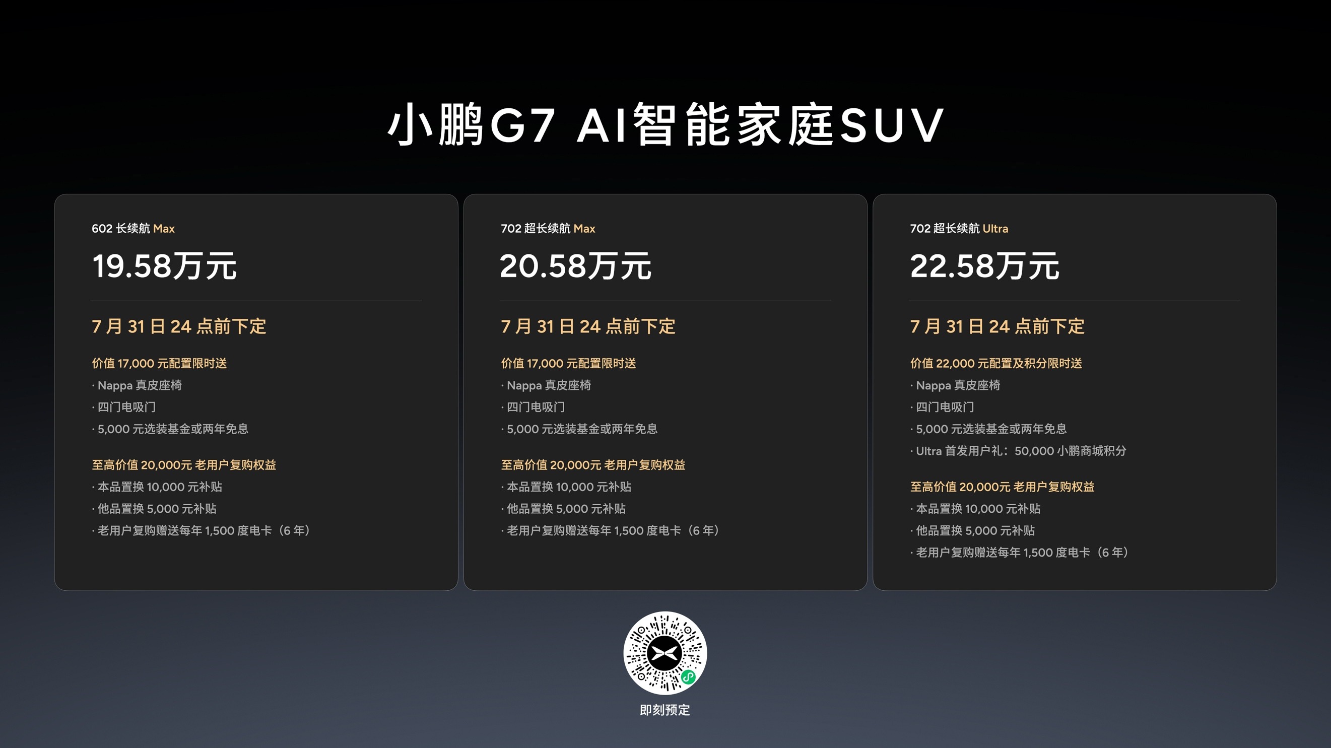 19.58万元起全球首款L3级算力AI汽车小鹏G7正式上市