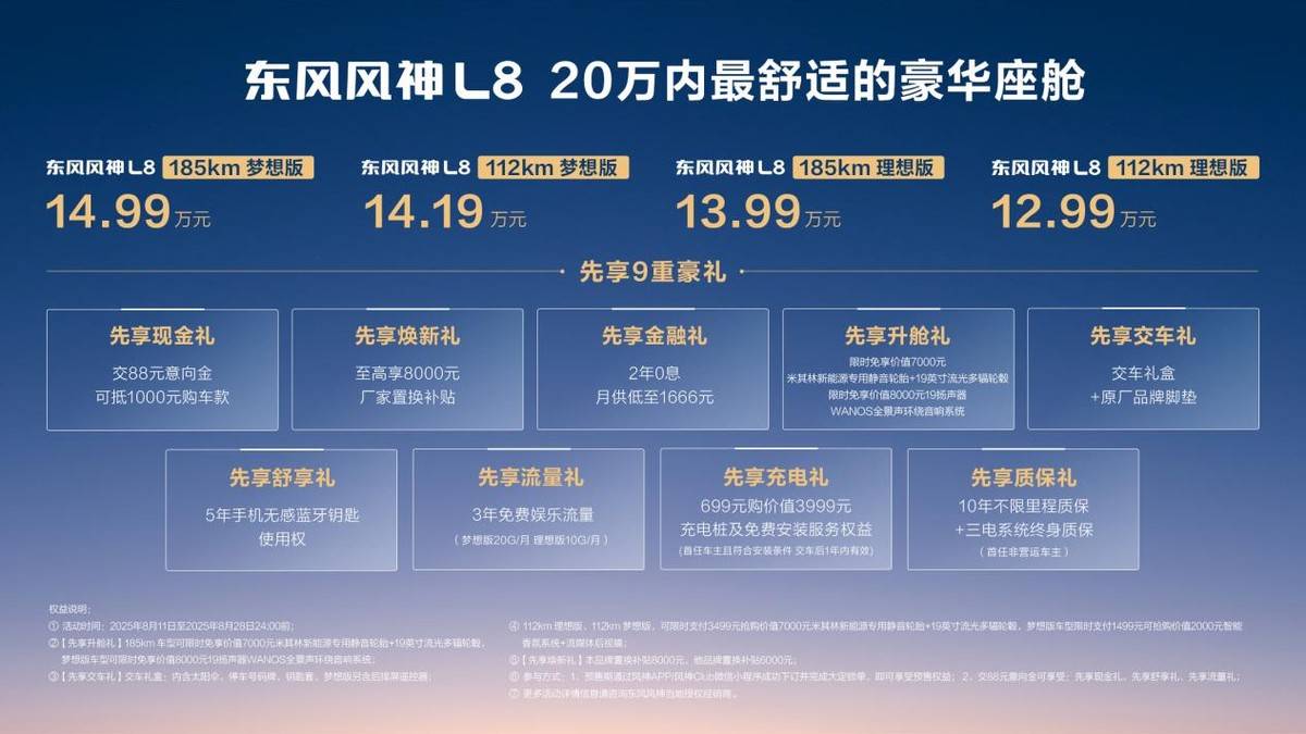 20万内最舒适豪华座舱 东风风神L8预售12.99万元起