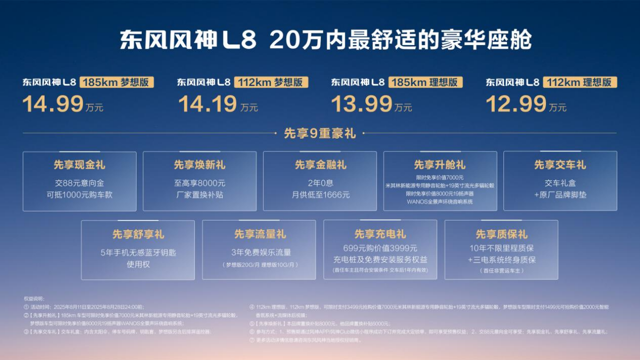 20万内最舒适豪华座舱来了！东风风神L8预售12.99万起