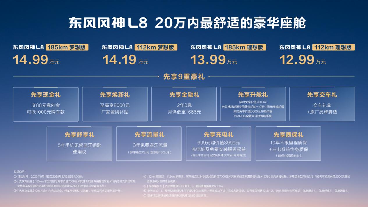 20万内最舒适豪华座舱来了！东风风神L8预售12.99万元起