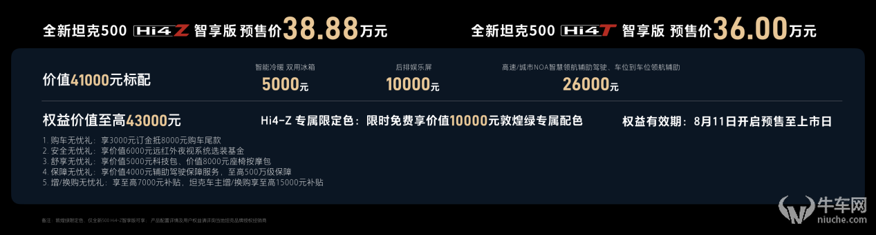 预售价36.00万元起 全新坦克500智享版诠释新豪华+新智能+新越野
