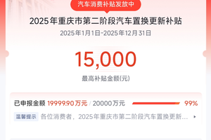 重庆重启购车置换补贴 2亿额度瞬间告罄