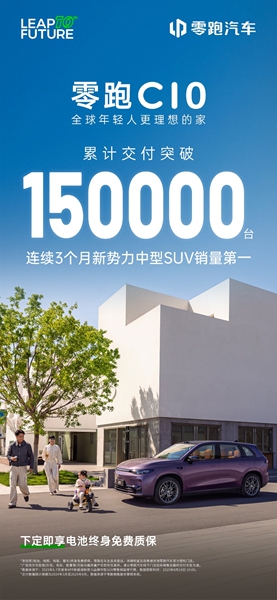 上市16个月交付15万台！零跑C10刷新品牌新纪录