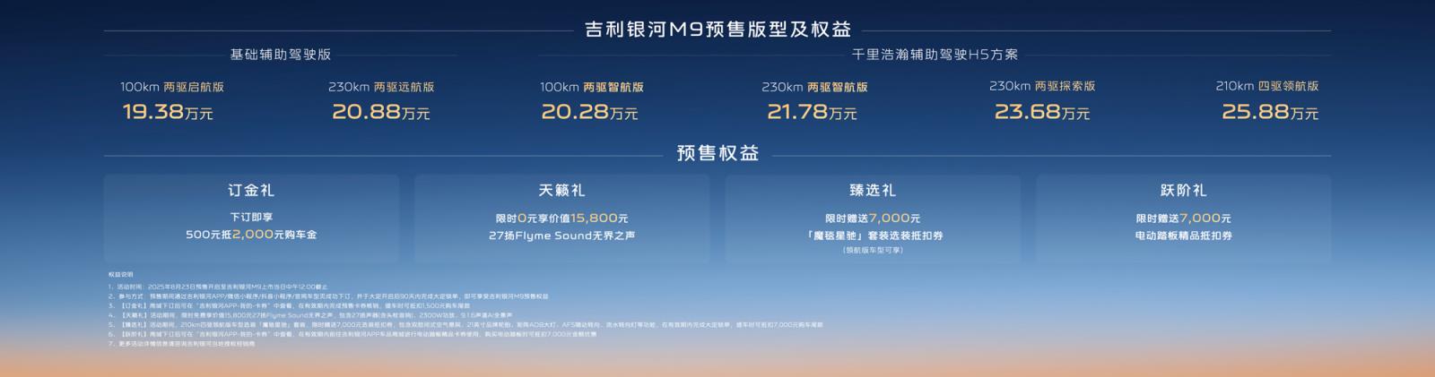 19.38-25.88万元，对标深蓝S09？吉利银河M9正式预售