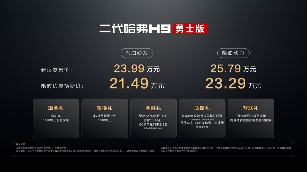 致敬勇士，二代哈弗H9勇士版限时优惠换新价21.49万元起
