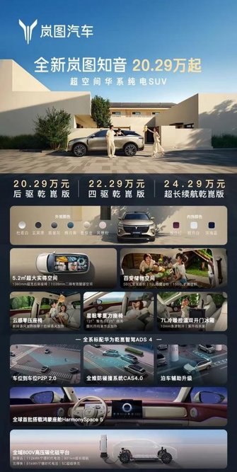树立第五代纯电SUV标准！全新岚图知音上市20.29万起“宠爱配齐”