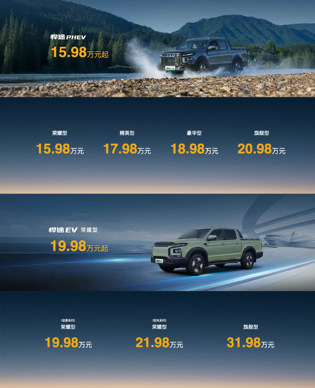 华系新能源皮卡新名片！悍途PHEV、悍途EV全球上市，15.98万起售