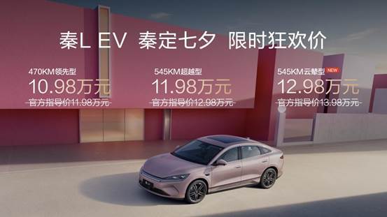 秦L EV上新545KM云辇型 七夕宠粉限时狂欢价12.98万元