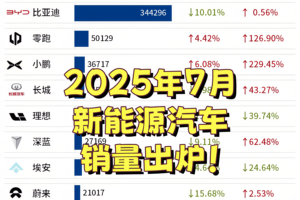 2025年7月部分中国新能源汽车销量出炉！