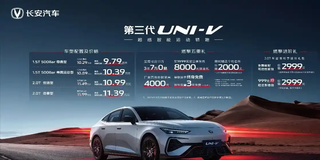 长安第三代UNI-V价格权益发布 到手价9.79万元起