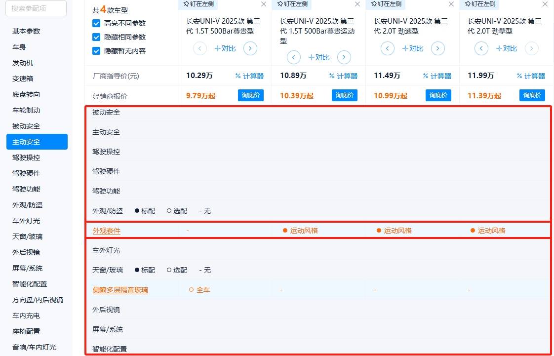 新款长安UNI-V上市售10.29万起 4款车型该如何选？