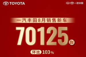 精细化运营效果显著，一汽丰田8月销售新车70125辆