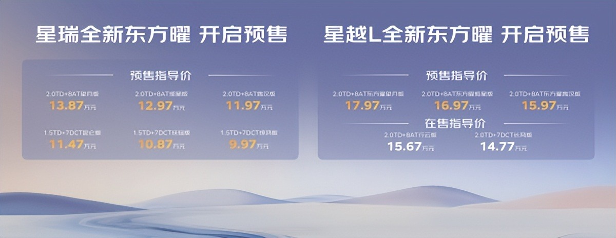 9.97万起 全新星瑞东方曜/星越L东方曜车开启预售