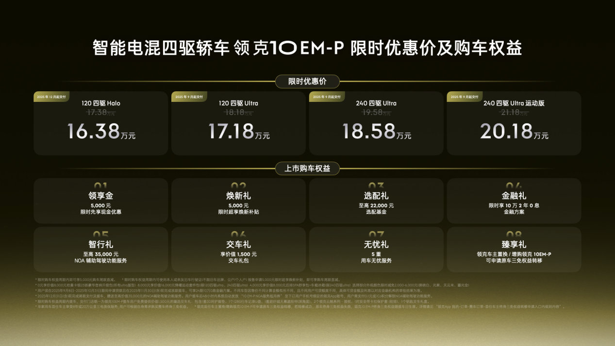限时优惠价16.38万起，智能电混四驱轿车领克10 EM-P上市！