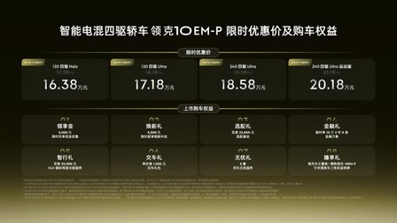 限时优惠价16.38万-20.18万元，智能电混四驱轿车领克10 EM-P上市