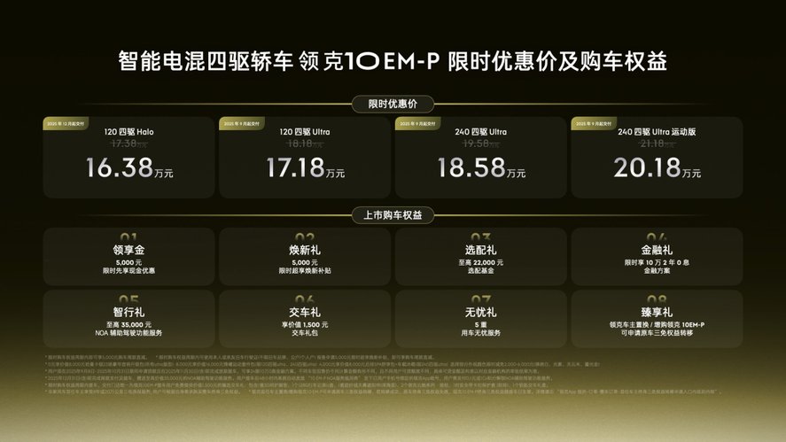 限时优惠价16.38万起，智能电混四驱轿车领克10 EM-P正式上市